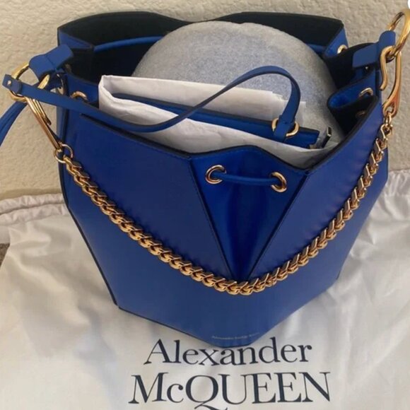 ALEXANDER MCQUEEN Blue Leather Bucket Bag LIKE NEW - Picture 5 of 11